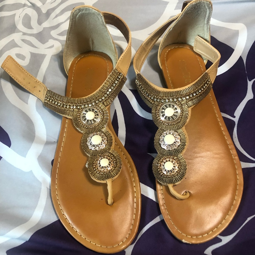 COPY - Tan Gold Chain Straps Gladiator Sandals